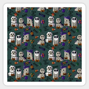 Ghosts Go Trick or Treating - Halloween Pattern - Dark Colors Sticker